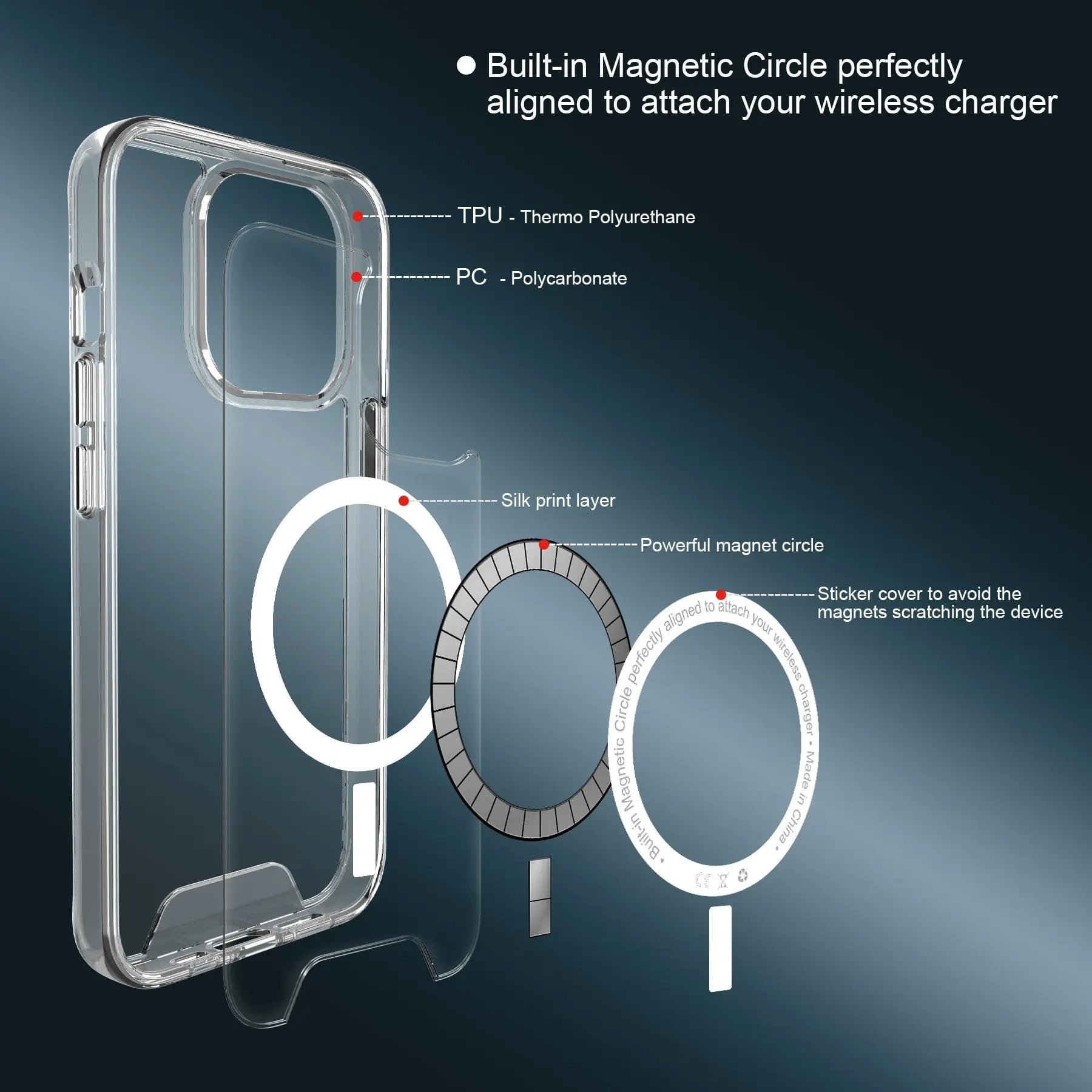 2 in 1 magnet transparent TPU case