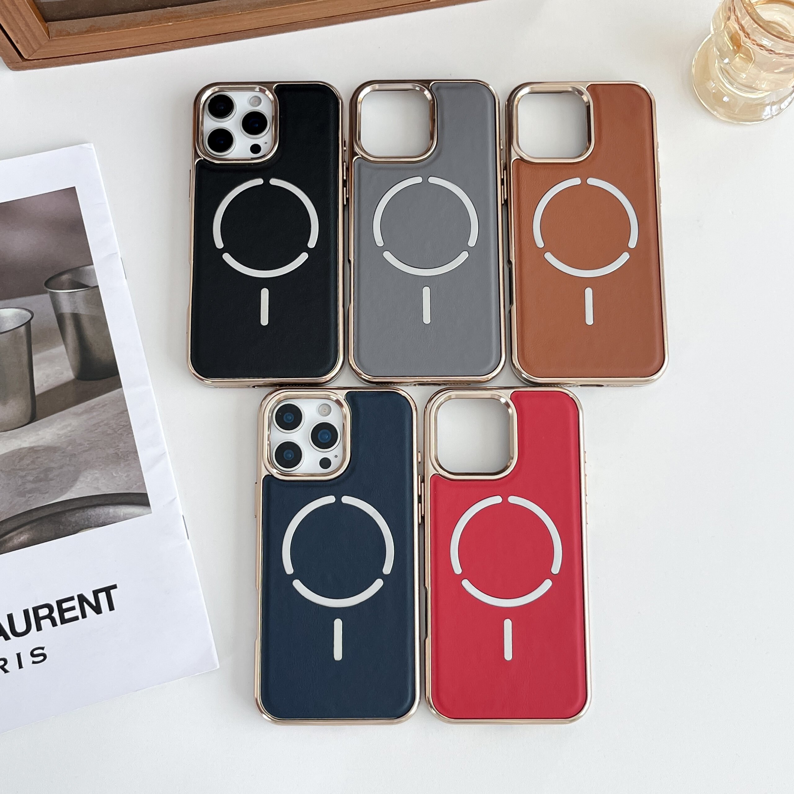 PU Leather Electroplating PC TPU Magnetic iPhone 17 Pro Case