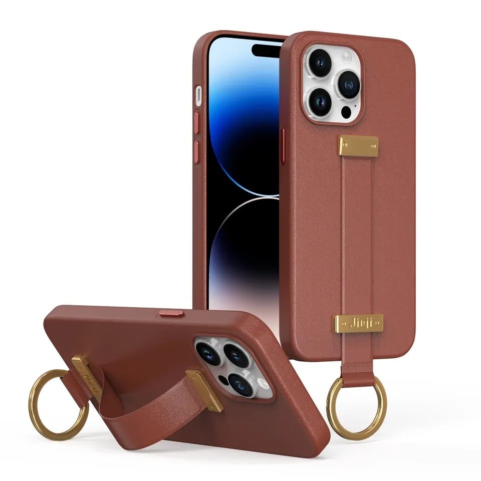 Luxury Leather iPhone Case with Finger Loop Strap