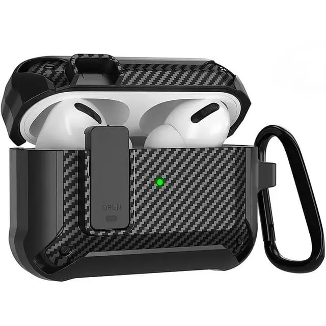 Carbon Fiber Textured AirPods Pro Case with Keychain and Lock Clip